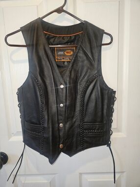 Ladies First Classic Leather Black Braided Leather Vest
